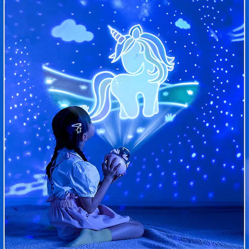 VESPERA 6-in-1 Star Light Projector – Rotating Rabbit Night Lamp with 6 Films & 5 Color Modes | USB Rechargeable Gift for Kids | Bluetooth music speaker