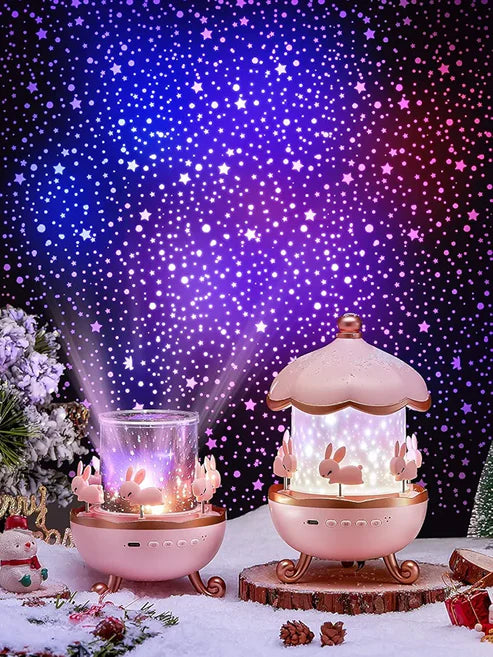 VESPERA 6-in-1 Star Light Projector – Rotating Rabbit Night Lamp with 6 Films & 5 Color Modes | USB Rechargeable Gift for Kids | Bluetooth music speaker
