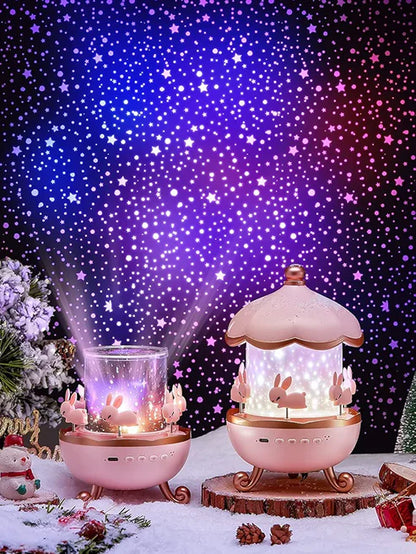 VESPERA 6-in-1 Star Light Projector – Rotating Rabbit Night Lamp with 6 Films & 5 Color Modes | USB Rechargeable Gift for Kids | Bluetooth music speaker