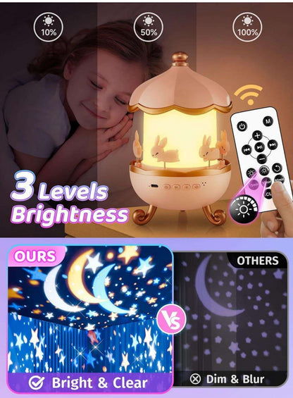 VESPERA 6-in-1 Star Light Projector – Rotating Rabbit Night Lamp with 6 Films & 5 Color Modes | USB Rechargeable Gift for Kids | Bluetooth music speaker