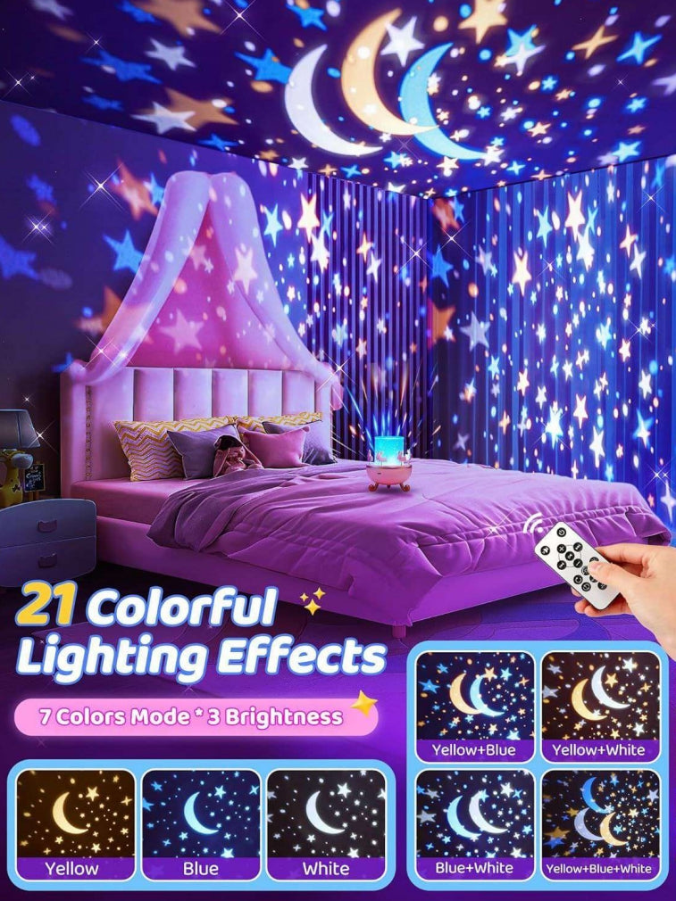 VESPERA 6-in-1 Star Light Projector – Rotating Rabbit Night Lamp with 6 Films & 5 Color Modes | USB Rechargeable Gift for Kids | Bluetooth music speaker