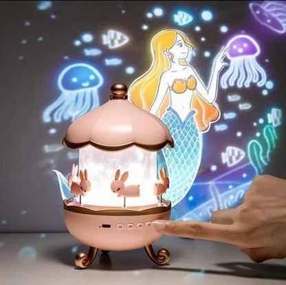VESPERA 6-in-1 Star Light Projector – Rotating Rabbit Night Lamp with 6 Films & 5 Color Modes | USB Rechargeable Gift for Kids | Bluetooth music speaker